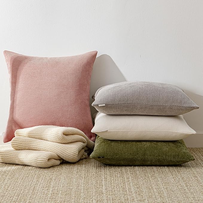 a moment Pack of 2 Decorative Chenille Throw Pillow Covers with Twill Cushion Covers for Sofa Living Room Couch Bed 16x16 Inch Blush Pink