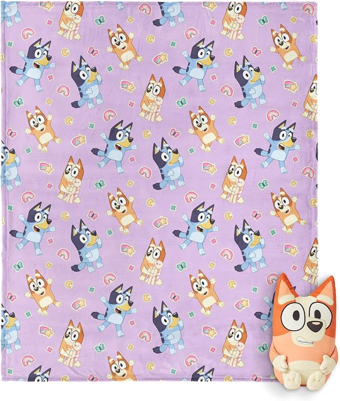 Northwest Bluey Sweet Sticker Fun Hugger Pillow & Silk Touch Throw Blanket Set, Stuffed Animal, 50x60 inch Blanket and 11 inch Plushie