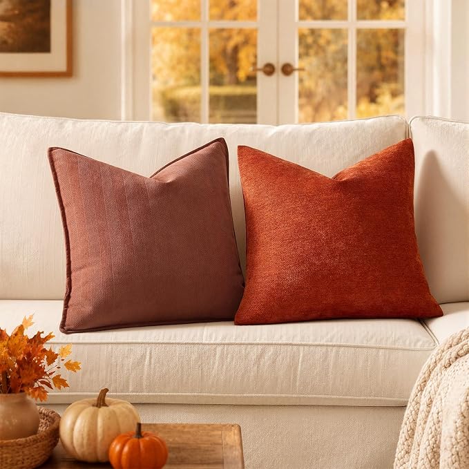MIULEE Pack of 2 Terracotta Decorative Pillow Covers 18x18 Inch | Soft Chenille Couch Throw Pillows Farmhouse Cushion Covers for Home Decor Sofa Bedroom Living Room