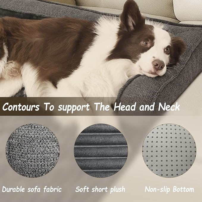 WINDRACING Luxury Dog Couch Bed, Washable Calming Dog Couch Cover, Couch Protector for Dogs, Waterproof Sofa Bed, Pet Bed Mats for Sofa, Pet Sofa Covers Grey(2XL 53x39.3x6 inch)