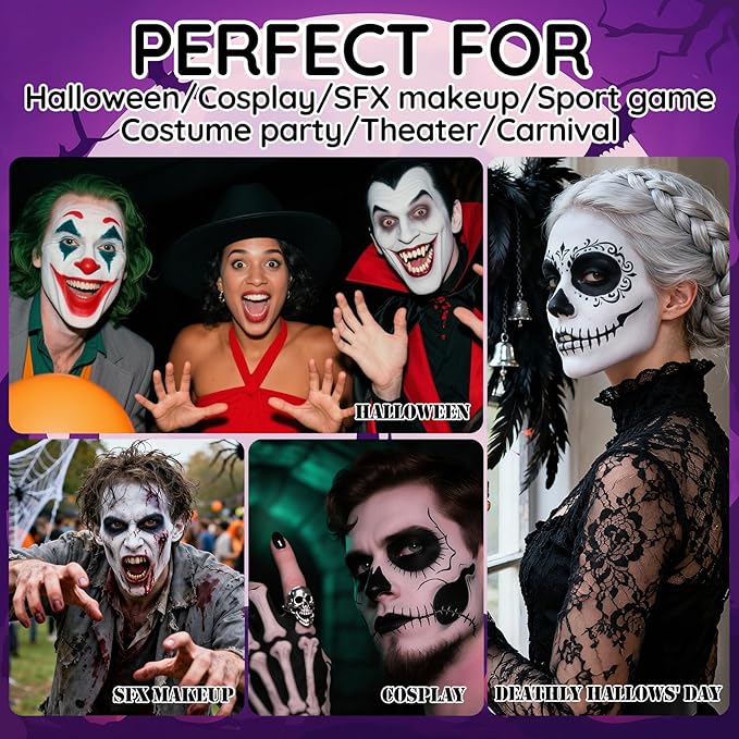 Halloween Black White Red Face Paint Face Painting Kit For Spider-Man Demon Joker Makeup, Baseball Softball Sport Games, Cosplay, Costume, Theme Parties and SFX Special Effect
