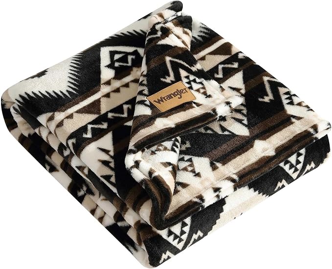 Wrangler - Sherpa Throw Blanket for Couch 50x60, Ultra Soft Plush Fleece Blanket, Americana Decor, Lightweight Warm Cozy Throw, Perfect for Sofa, Bed, Living Room (Jesse Brown)