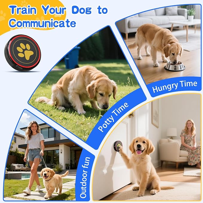 Dog Door Bell for Potty Training, IP55 Waterproof, 55 Ringtones, 0-115dB | Touch-Activated Wireless Dog Bell Helps Puppies Signal Outside, 5 Volume Levels and Waterproof Button for Indoor/Outdoor Use