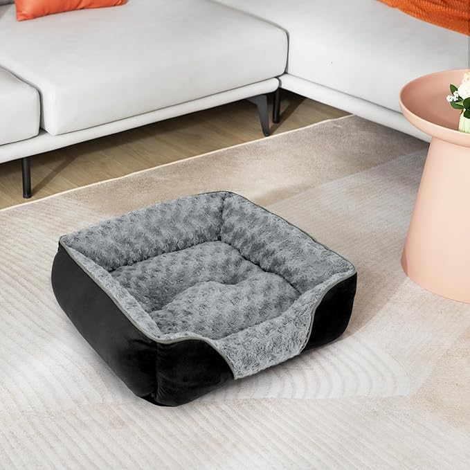 Small Dog Bed Rectangle Washable Orthopedic Soft Calming Sleeping Durable Pet Cuddler with Anti-Slip Bottom