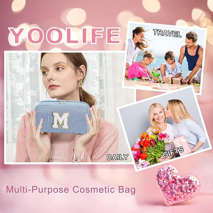 YOOLIFE Personalized 40th, 50th, 60th Birthday Gifts - Thank You Gifts for Her: Mom, Best Friend, Teacher, Sister, Monogram Initial Makeup Bag