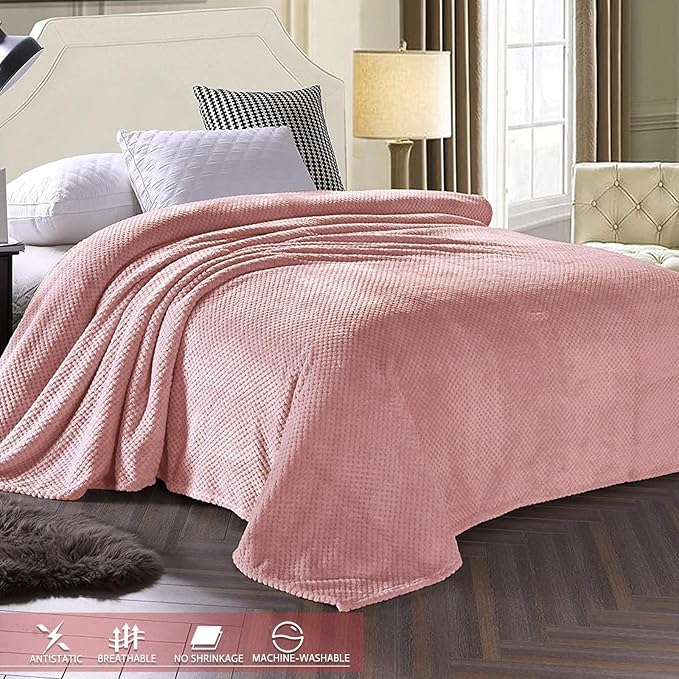 Exclusivo Mezcla Soft Waffle Fleece Bed Blanket Twin Size, Pink | Lightweight Plush Blanket for Bed, Couch, Sofa, Cozy Fluffy Design for Bedroom, Guest Room, All Season, 60x80 Inches