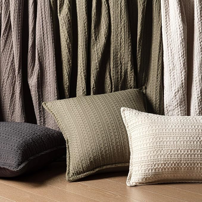 Foindtower Set of 2 Decorative Cotton Waffle Weave Throw Pillow Covers Euro Shams Cushion Covers Accent European Pillowcase for Bed Couch Sofa Bedroom Living Room Home Decor 20×20 Inch Dark Grey