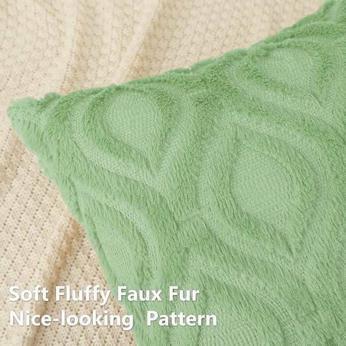 decorUhome Faux Fur Light Sage Green Throw Pillow Covers 24x24 Set of 2 | Plush Solid Fall Couch Pillow Covers, Accent Modern Farmhouse Neutral Decorative Soft Pillow Cases for Sofa Bed Living Room