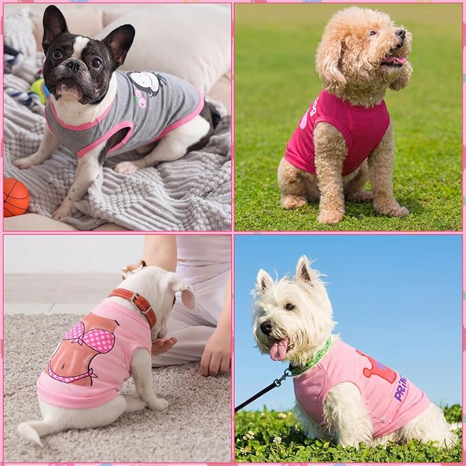 6 Pieces Dog Shirt Puppy Sweatshirt Pet Sleeveless Vest Dog Clothes Doggy Female Apparel for Small to Medium Dogs Puppy Cat(Cute Patterns,M Size)