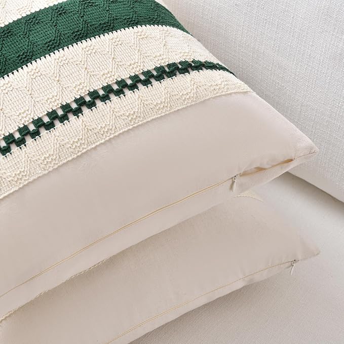 Fancy Homi Set of 1 Dark Green Boho Long Lumbar Decorative Throw Pillow Covers 16x24 Inch for Couch Bed Sofa Bedroom, Modern Farmhouse Vintage Forest Green Living Room Decor, Women Teen Girls Gift