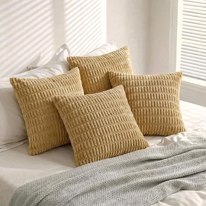 Fancy Homi 4 Packs Decorative Throw Pillow Covers for Living Room Couch Bed, Modern Farmhouse Boho Home Décor Accent Cushion Case, 24" x 24", Mustard Yellow