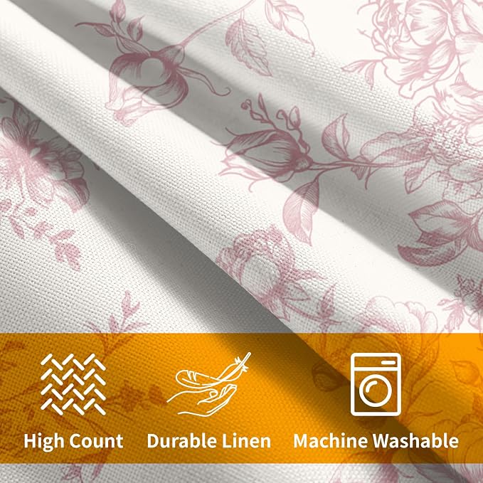 Kawani Chinoiserie Flowers Throw Pillow Covers 22x22, 2Pcs Pastel Pink Chic Floral Cotton Linen Square Pillowcases Couch Sofa Cushion Cover for Home Outdoor Indoor Car Office Decor