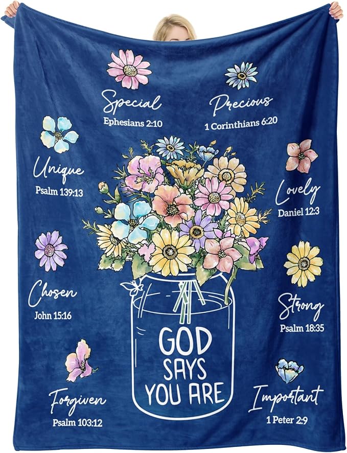 Christian Religious Gifts for Women, Navy Blue Christian Birthday Blanket | Inspiration Gifts for Women, Christmas Spiration Gifts for Mom, Baptism Confirmation Spiritual Gift for Girls Her, 60''x 50''