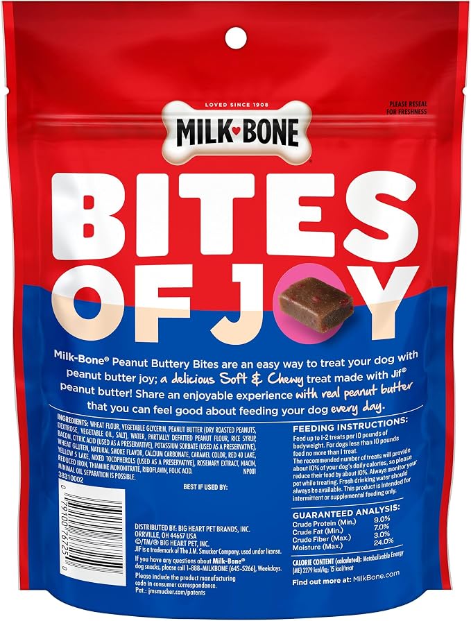 Milk-Bone Peanut Buttery Bites, Soft Dog Treats with Jif Peanut Butter & Real Bacon, 11.8 Oz. Bags (Pack of 5)