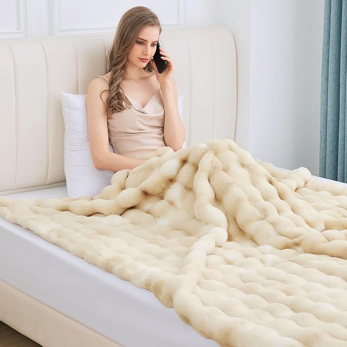 ORINOVA Light Tie-dye Yellow Thick Throw Blanket for Couch Living Room 50x60 Fluffy Bed Furry Comforter Soft Blanket Best Housewarming Home Gifts 860 GSM
