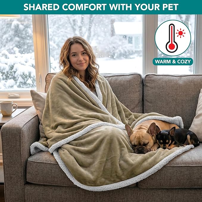 PetAmi Waterproof Dog Blanket for Small Dog Puppy Cat, 29x40, Taupe | 460 GSM Sherpa Fleece Reversible, Pee Proof Pet Blanket, Furniture Protector Cover for Couch Sofa Kennel, Washable