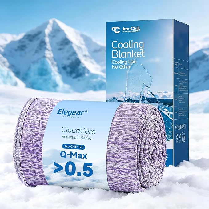 Elegear Arc-Chill 3.0 Cooling Blanket for Hot Sleepers, Twin Size, Purple | Q-Max>0.5 Cooling Fabric, Absorbs Heat to Keep Body Cool, Breathable Summer Blankets for Night Sweats & Menopause, 59"x79"