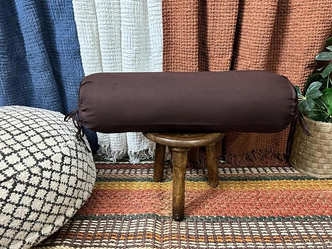 Cylindrical Pillow Bolster Cover Cervical Neck Roll Cotton Pillowcase with Drawstring Closure Neck Cushion Cover 6" x 18" (15 x 45 cm) Brown