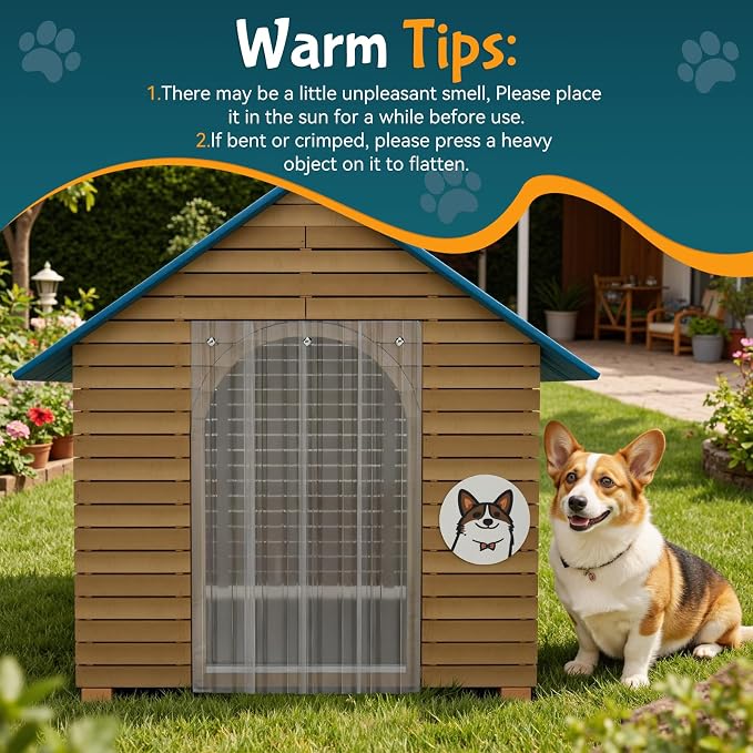 Dog House Door Flap with Metal Strips 7.5 in x 70 in | Plastic Vinyl Dog Door Strips, Cat House Flap for DIY Doggie Door - Doghouse Weather Insulation Flap