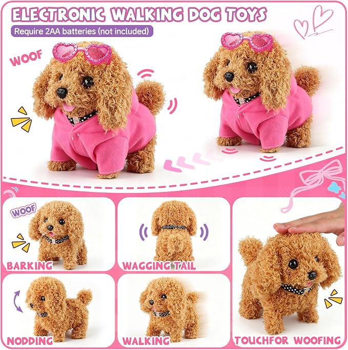Dog Toys for Kids Girls Age 3-6, Walking&Barking Puppy Toys with Backpack
