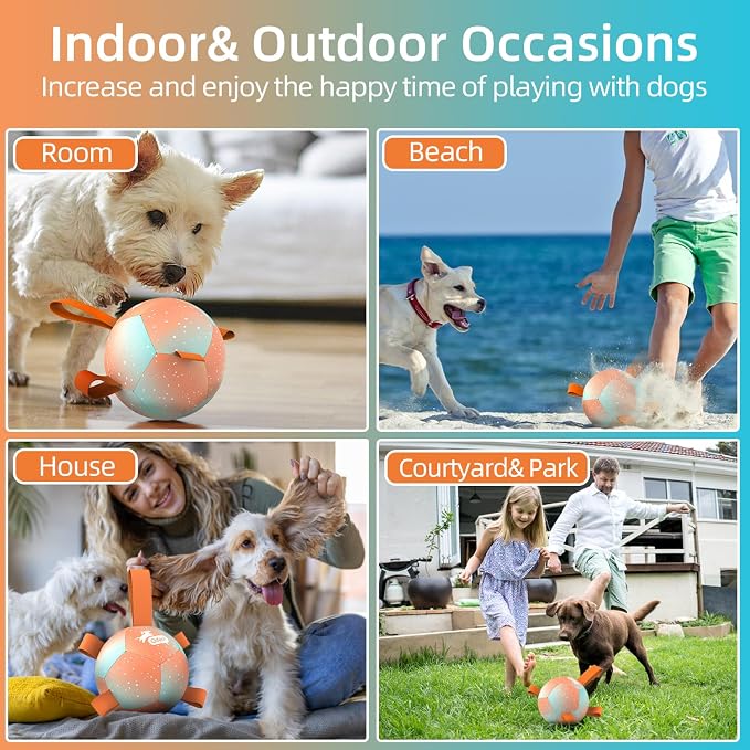 QDAN Small Puppy Dog Balls Toys, Dog Soccer Ball with Straps, 5 Inch