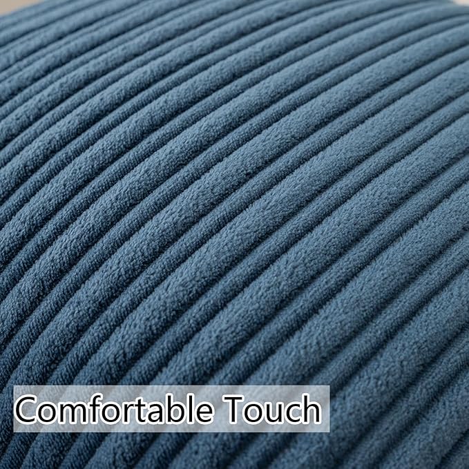 UGASA Velvet 12x20 Inch Lumbar Soft Throw Pillow Cover Boho Farmhouse Decorative Corduroy Striped Both Sides Solid Rectangular Cushion Case for Couch Bedroom Sofa Home, 1 Piece, Dusty Blue