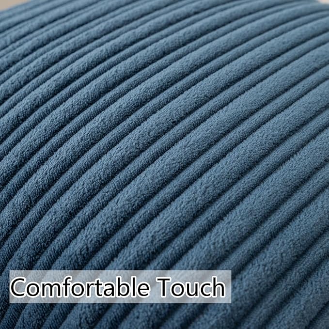 UGASA Velvet 18x18 Inch Soft Throw Pillow Covers Decorative Corduroy Striped Both Sides Solid Square Cushion Cases Boho Farmhouse for Couch Bedroom Sofa Home, Pack of 2, Dusty Blue