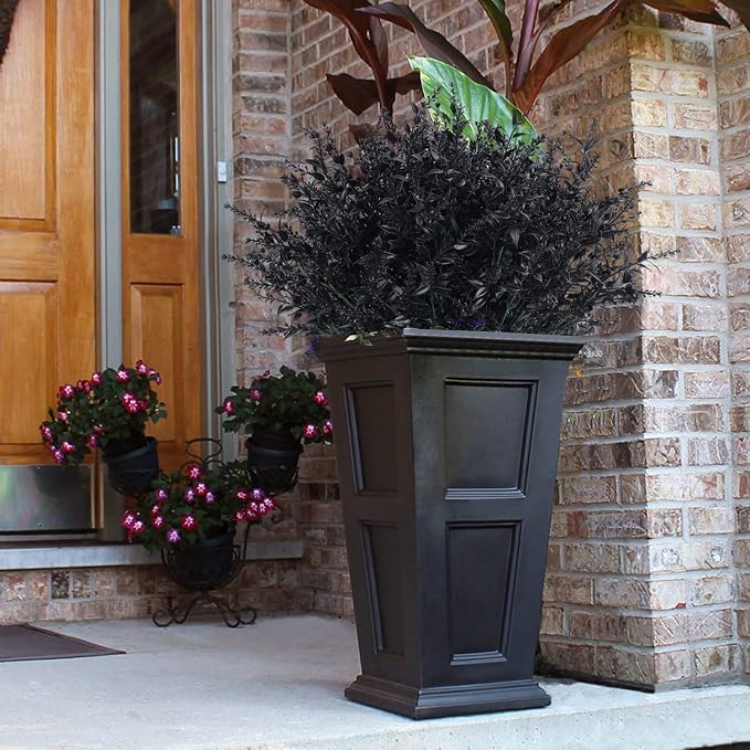RECUTMS Black Artificial Flowers Outdoor Fake Plants Artificial Faux Flower | 8Pcs, Black Halloween Decor,Fake Outdoor UV Resistant Shrubs No Fade Faux Plastic Plants Garden Porch Window Box Decorating
