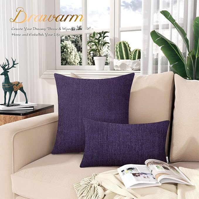 BRAWARM Throw Pillow Covers 22x22 Inches - Purple Chenille Pillow Covers Pack of 2, Solid Dyed Soft Chenille Pillow Cases for Couch Sofa Bed Home Decoration