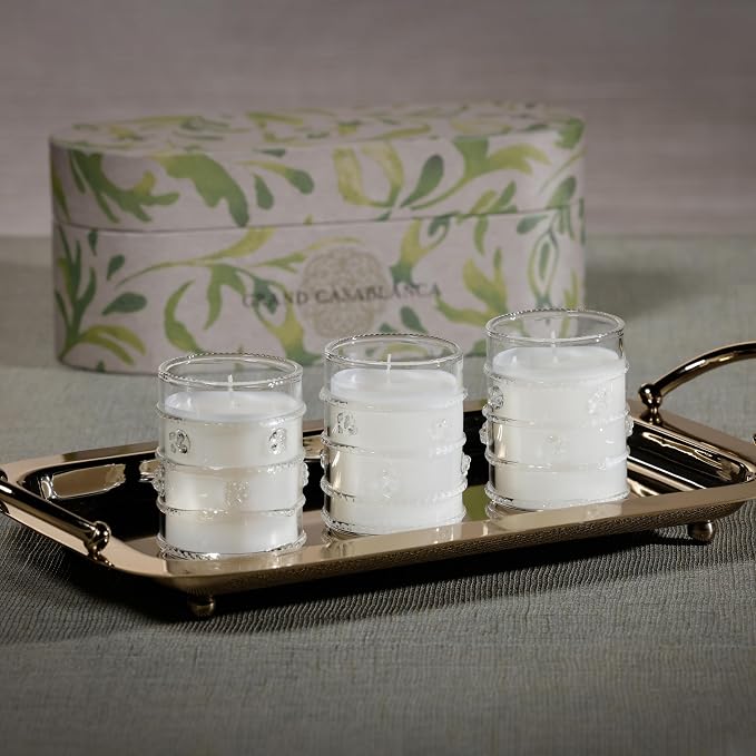 Zodax Grand Casablanca Glass Jar Scented Candle Trio for Home Decor - Ideal for Kitchen and Bathroom - Makes a Great Gift for Women and Men - Lily of The Valley - 2.8 Oz. - 3 Pack