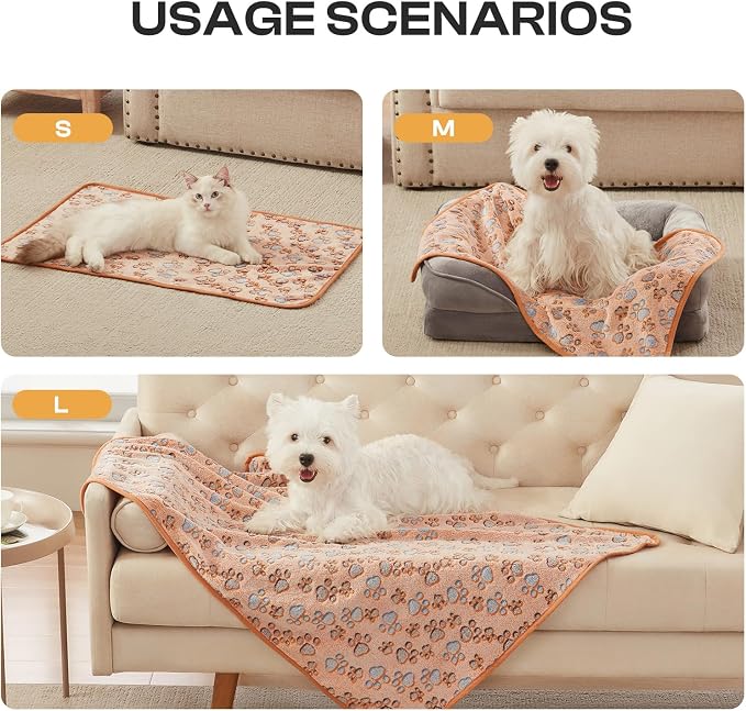 Luciphia 1 Pack 3 Blankets Super Soft Fluffy Premium Fleece Pet Blanket Flannel Throw for Dog Puppy Cat Paw Brown/Pink/White Medium(30x20 inch) | Fuzzy Flannel Small Pet Blanket Washable, Cute Paw Print for Crate Car Bed. Puppy Essential,Cat Stuff Gift...