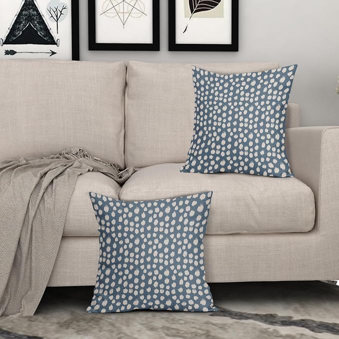 Dusty Blue Cream Pillow Covers 24x24 Set of 2 Boho Design Polka Dot Throw Pillows Modern Brush Strokes Print Decorative Outdoor Pillowcase Square Cushion Cover Linen Pillow Case for Sofa Couch Bed