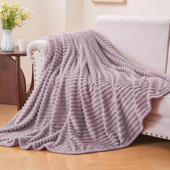 BEDELITE 3D Ribbed Dusky Violet Fleece Throw Blanket for Couch, 50x60 Inch | Soft Warm Decorative Fluffy Blanket, Cozy Plush Lightweight Fuzzy Throw Blanket for Bed Sofa Home Room Decor, Gift for Women