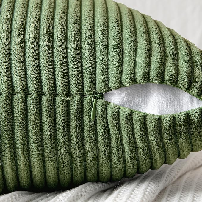 MIULEE Moss Green Decorative Euro Sham Pillow Covers 24x24 Inch 2 Pack | Boho Farmhouse Pillow Covers, Soft Cross Corduroy Patchwork Textured Cushion Cases For Couch Bed Sofa