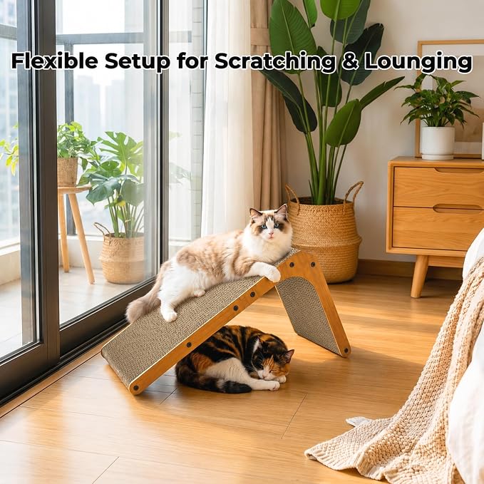 PatiencET L Shape Cat Scratcher, 26 Inch Cardboard Scratch Pad | For Indoor Cats, Large Vertical Scratch Board, Furniture Protector