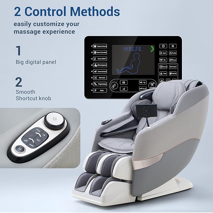 MYNTA Massage Chair Full Body, 170° Flexible SL Track Shiatsu 3D Massage Chairs with Zero Gravity, Bluetooth Speaker, Airbags & Heating, MC1650(Grey)