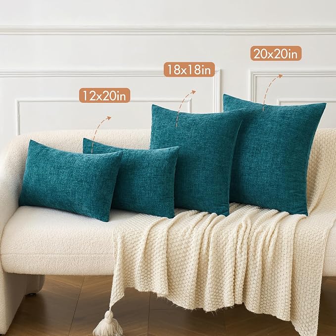 MIULEE Soft Chenille Lumbar Throw Pillow Covers Dark Teal 12x20 Pack of 2 | Modern Coastal Home Decor, Classic Decorative Pillows, Solid Dyed Cases, Boho Couch Cushion Covers for Sofa Bed Living Room