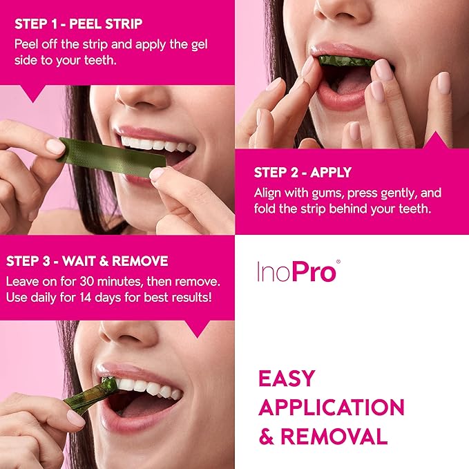 InoPro Teeth Whitening Strips 21 Treatments Kit - Teeth Whitener, Peroxide Free, Green White Strips for Teeth Whitening with Arbutin, Coconut Oil, Deep Stains Removal (42 Strips)