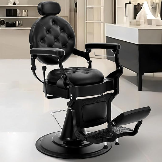 Vintage Barber Chair for Barbershop, Heavy Duty Reclining Salon Chair for Hair Stylist, Professional Hydraulic 360° Swivel Beauty Spa Hairdressing Styling Equipment, 550 lbs Capacity, Black