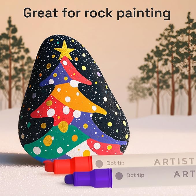 ARTISTRO 36 Acrylic Paint Markers for Rock, Fabric, Wood, Glass, Craft, Decoration - Dual-Tip Paint Pens - Stocking Stuffers, Christmas Gift Idea for Teens, Grandkids, Kids - Art Supplies