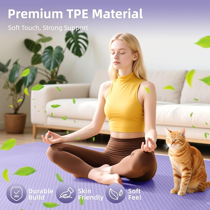 Extra Large Yoga Mat – 72"x48" or 78"x57", 1/4"–1/2" Thick Mat for Women & Men, TPE Non-Slip Pilates Mat for Home Gym, Yoga, Stretching, Meditation
