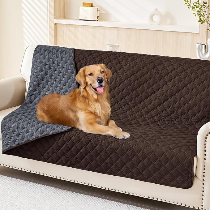 Smiry Waterproof Reversible Pet Couch Covers for Dogs | Pet Friendly, Soft Fabric, Washable Sofa Furniture Protector for Dogs Cat Kids, Checkered (68"x82", Chocolate/Dark Grey)