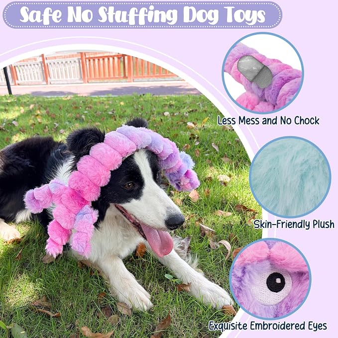 2 Pack No Stuffing Dog Squeak Toys, Soft Stuffless Plush Dogs Chew Toy for Medium Large Dogs, Durable Interactive Teething Toys for Puppies, Tug of War Game to Keep Them Busy, Best Birthday Gifts