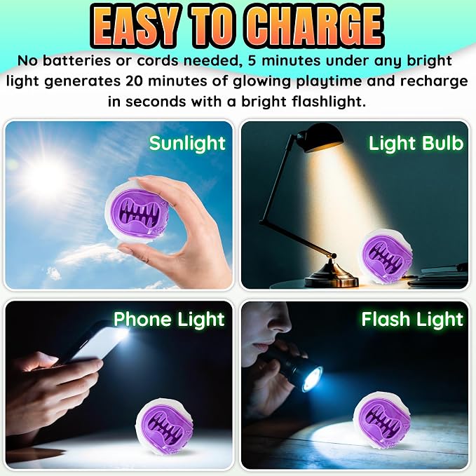 LECHONG 6-Pack Dog Treat Balls, 3-in-1 Glow in the Dark Squeaky Treat Dispenser Ball Toys for Dog, Interactive Durable Rubber Teething Fetch Ball for Small Medium Dogs to Keep Them Busy 2.5in