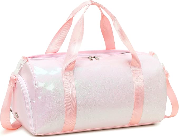 Gym Bag Sports Duffle Bag with Wet Pocket Weekender Overnight Bags with Waterproof Shoe Pouch and Air Hole for Girls Kids Women Workout Travel Bags (Light Pink)