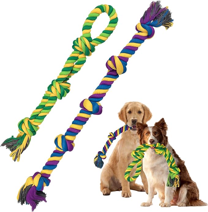 Dog Rope Toys for Large/Medium Aggressive Chewers, Tough Cotton Chew Toy, Tug of War Dog Pull Rope Teeth Cleaning (2 Pack-26.7Inch)