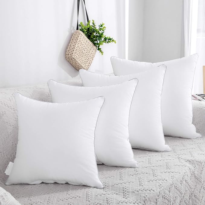 FAVRIQ 16 x 16 Pillow Inserts (Set of 2) - 16 Inch Square Interior Sofa Throw Pillow with 100% Cotton Cover - Decorative Pillow Insert Pair - White Couch Pillow