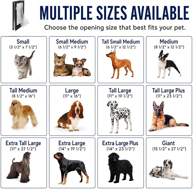 Door Model | Cat & Dog Doors | Energy Efficient Double Vinyl Flaps | Locking Security Cover | Skilled Install Required | Heavy Frame of Extruded Aluminum | Steel Reinforced Corners | Hale Pet Door