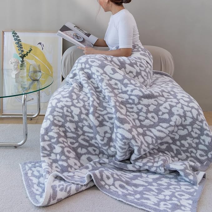 MH MYLUNE HOME Ultra Soft Leopard Throw Blanket Plush, Gray, 50"x60" | Reversible Cheetah Print Blanket, Comfy Fluffy Fuzzy Plush Blanket Throws for Couch Bed, Cozy Blankets for Women Gift