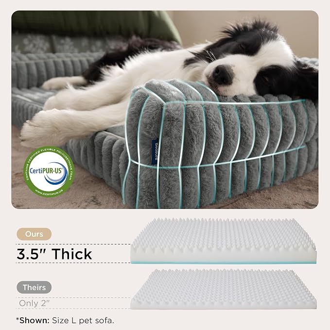 Bedsure ComfyFleece™ Memory Foam Orthopedic XL Plus Dog Bed 45" | Comfort Egg-Crate Foam Pet Couch Sofa,Washable Corduroy Cover,Cozy Bolstor Waterproof Puppy Bed, Non-Slip Bottom,Blue